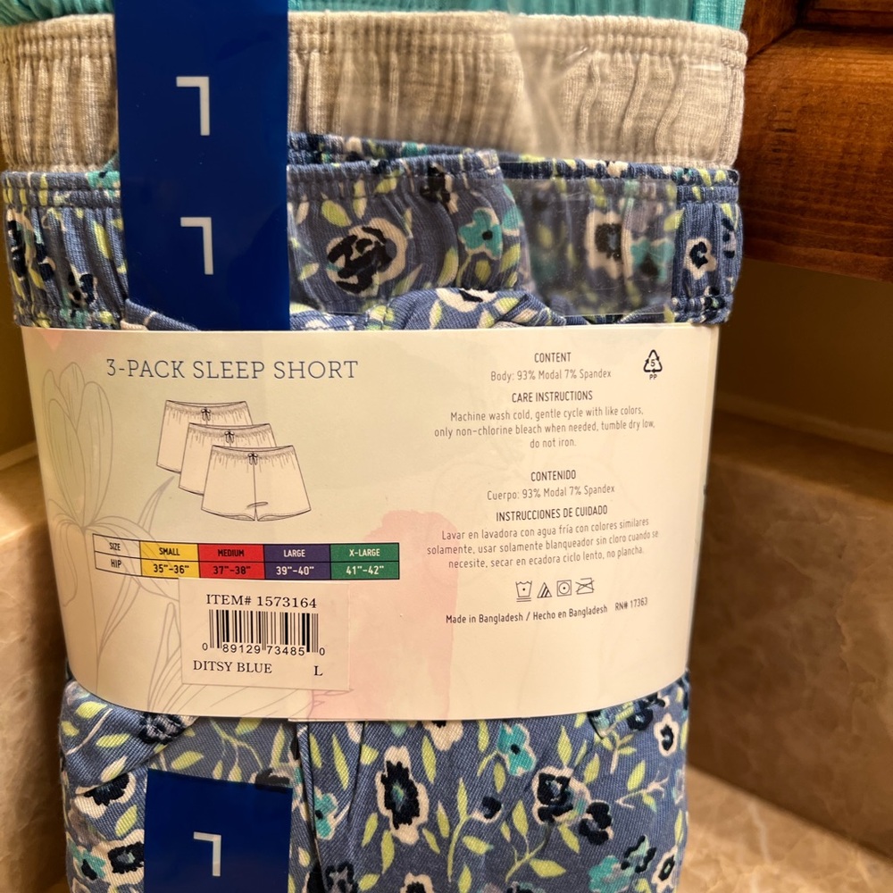 Jane & Bleecker Womens 3 Pack Sleep Short (Ditsy Blue, Large) NWT - Picture 2 of 6